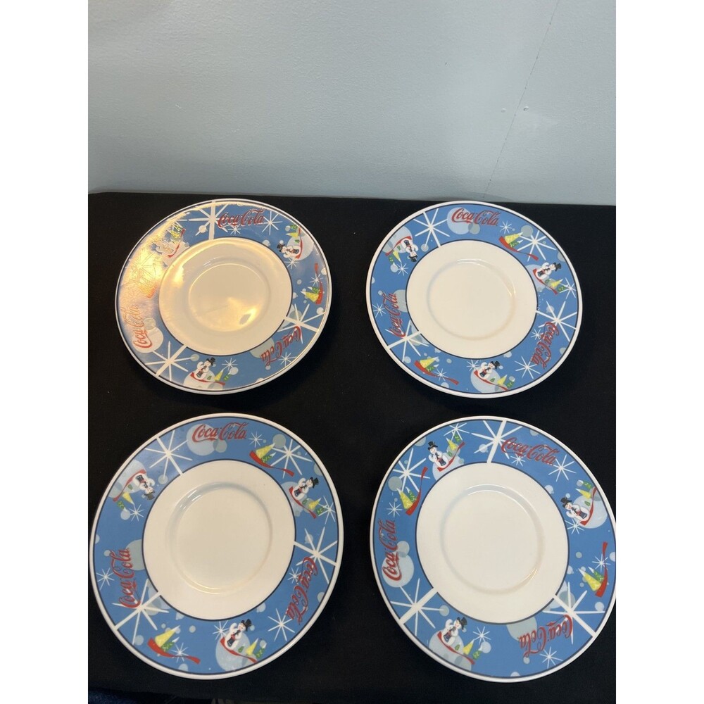 Coca‑Cola Laughing Snowman Holiday Stoneware Plates Set of 4 6” Christmas